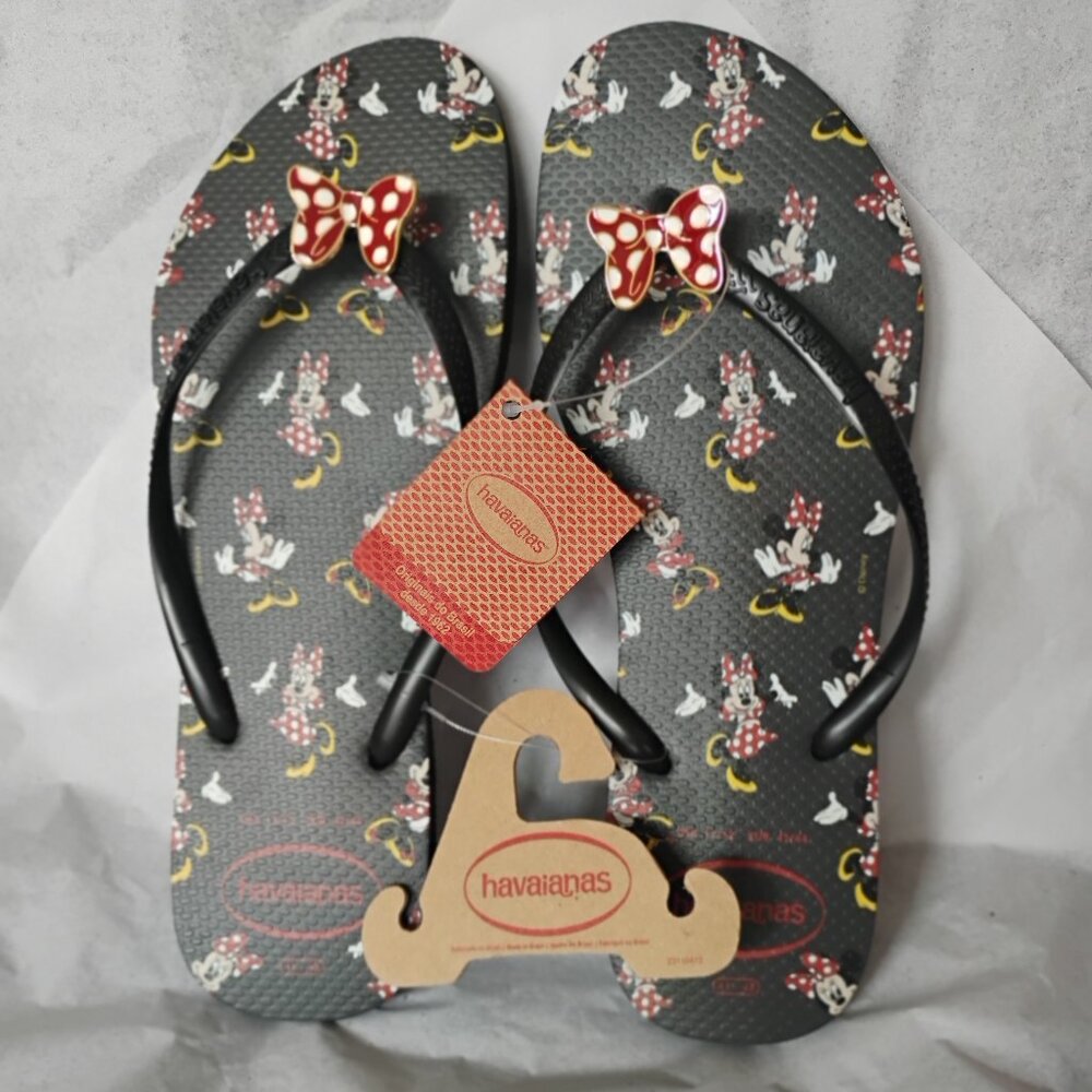 Disney Parks Flip Flops by Havaianas Minnie Mouse Black 11/12 New With Tag